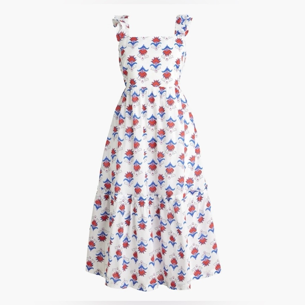 J. Crew White and Red Floral Maxi Dress
